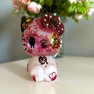 Uniquely painted selenite hello kitty carving